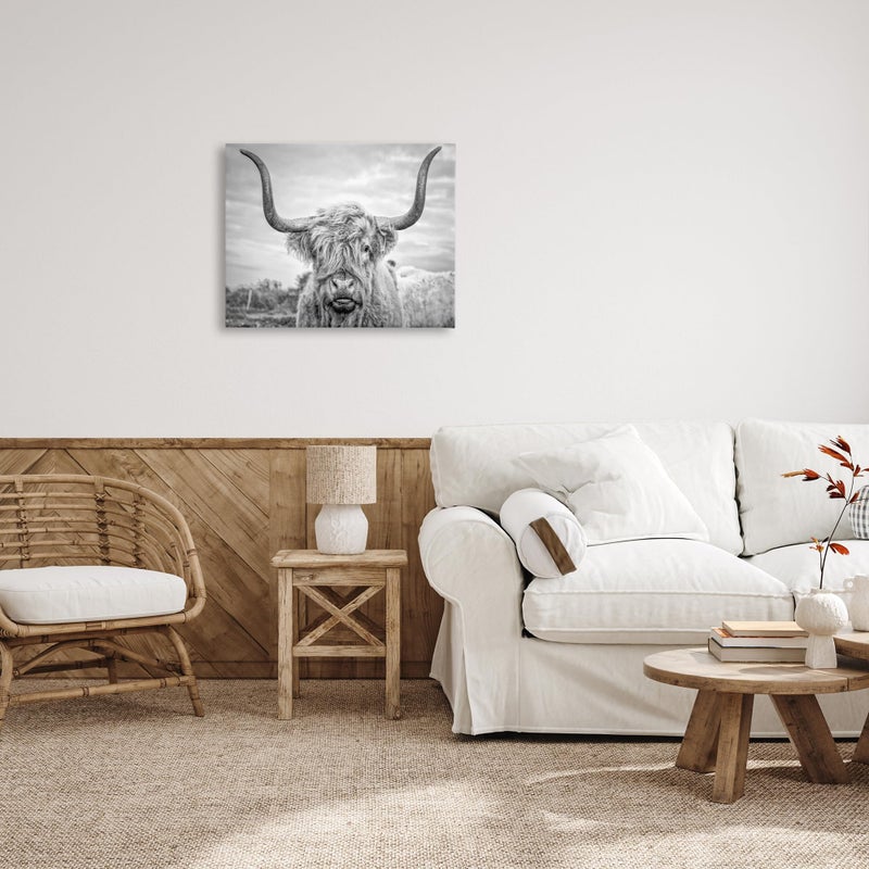 Stupell Industries Black and White Highland Cow Photograph Canvas Wall Art Design By Joe Reynolds 24 x 30 - Image 2